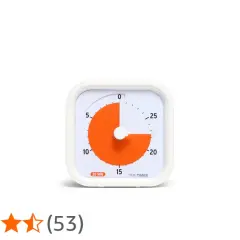 En vit, fyrkantig digital timer med en orange skiva som visar att 15 minuter har gått. Perfekt för att hålla koll på tiden.