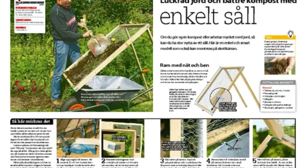 Man bygger kompost av lastpallar. Enkel modell för att sålla jord och kompost.