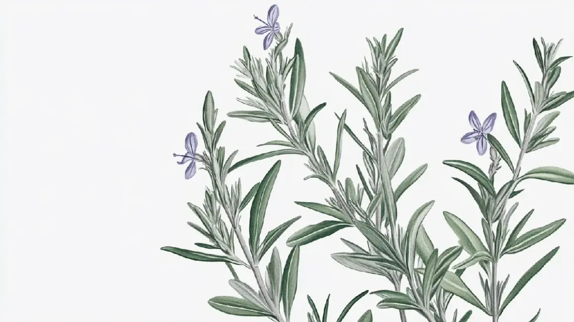 Illustration av rosmarin med små lila blommor. Kanske en framtida rosmarin frö-skörd.