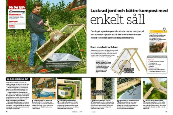 Man bygger kompost av lastpallar. Enkel modell för att sålla jord och kompost.