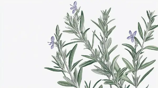 Illustration av rosmarin med små lila blommor. Kanske en framtida rosmarin frö-skörd.